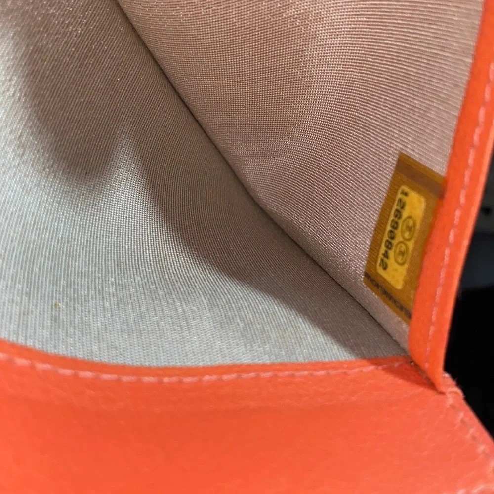 Vintage CHANEL Orange Leather Camellia Chain Wallet (2005)